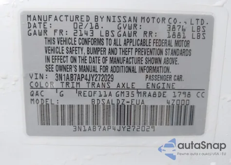 2018 Nissan Sentra S/Sv/Sr/Sl from USA, damaged, VIN 3N1AB7AP4JY272029